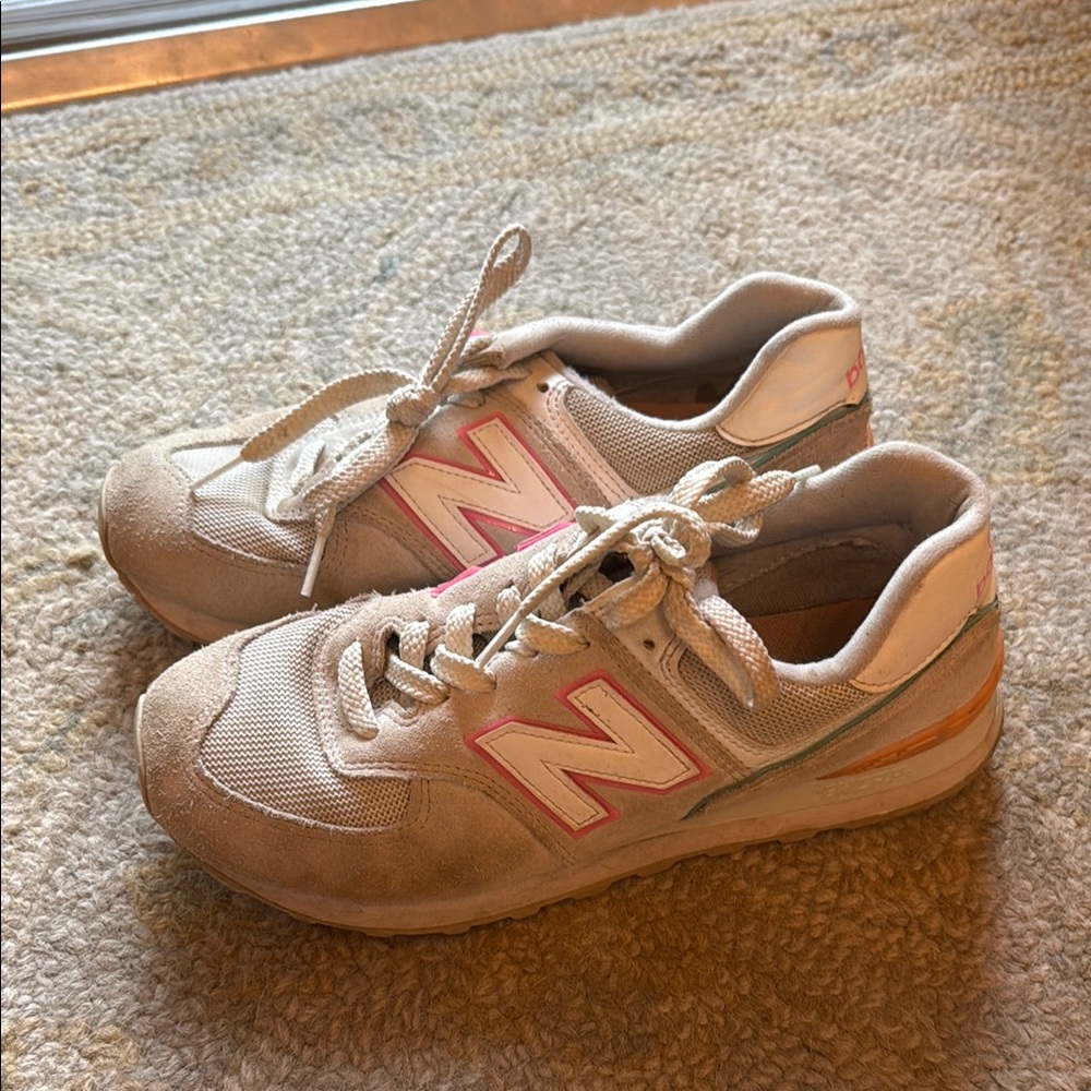 New Balance Cream and Pink Athletic Shoes
